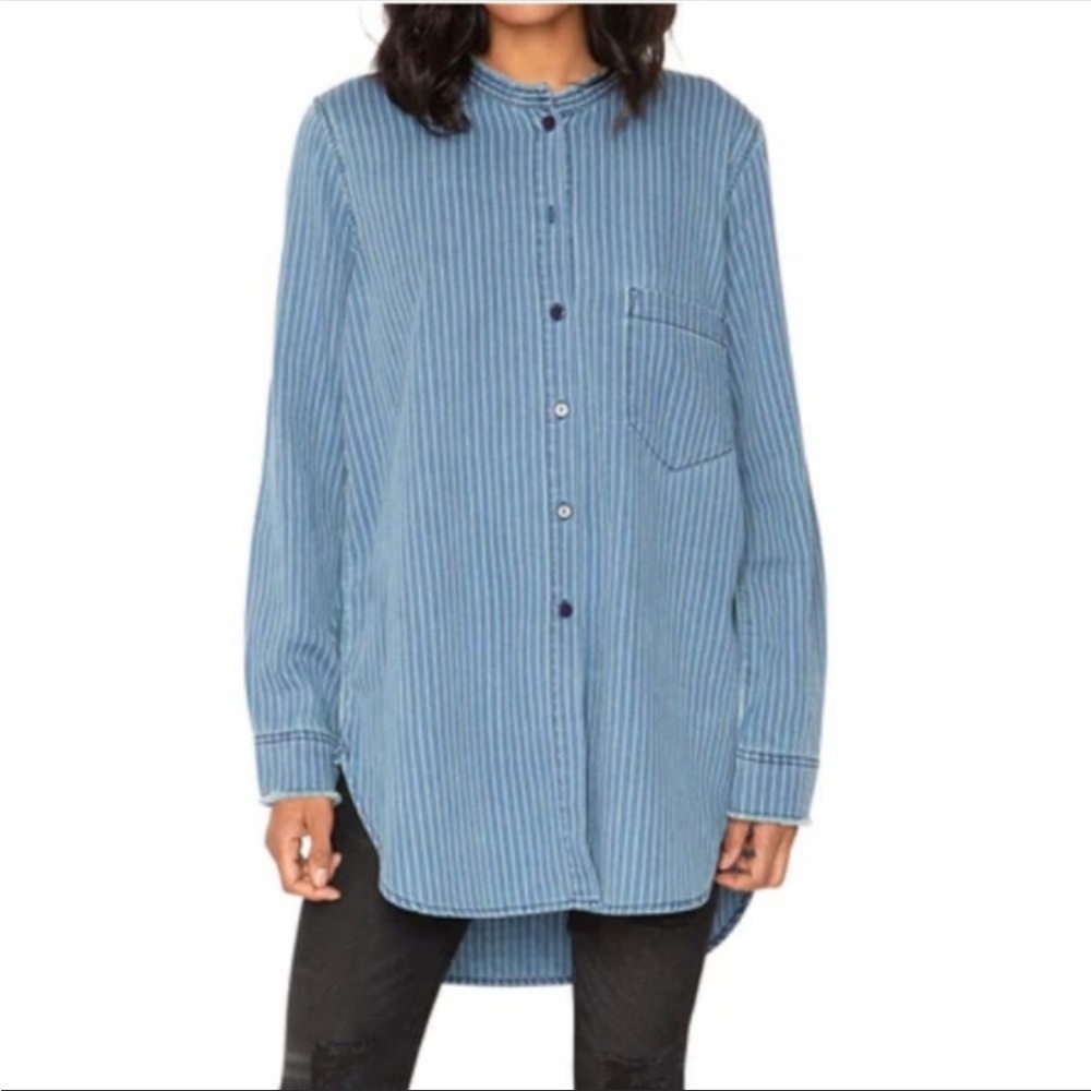 Free People Blue Striped Blouse